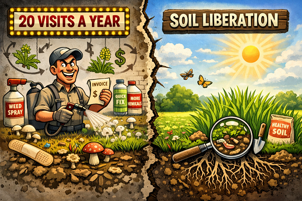 Stop Paying for 20 Visits a Year Why most lawn programs are built on dependency — and why ours is built on soil liberation